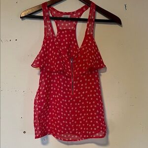 Charming Charlie Sheer Pink with White Polka Dot Ruffle Racerback Tank Top S